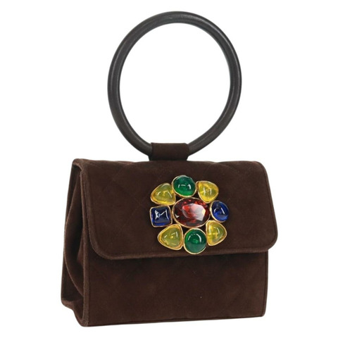 香奈兒 Matelasse Gripoa 手提包 棕色麂皮 金色 CC 標誌 Auth 163367V