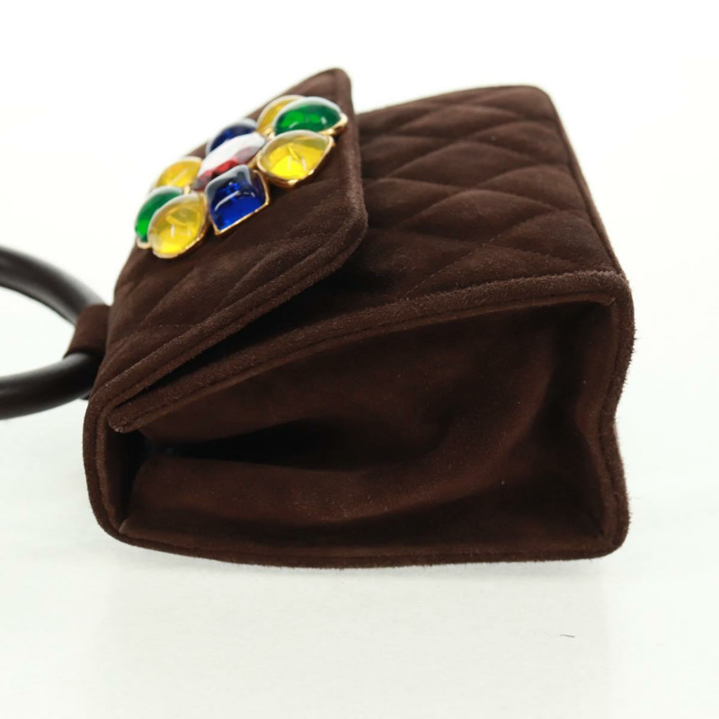 【日本直送】香奈兒 Matelasse Gripoa 手提包 棕色麂皮 金色 CC 標誌 Auth 163367V-2