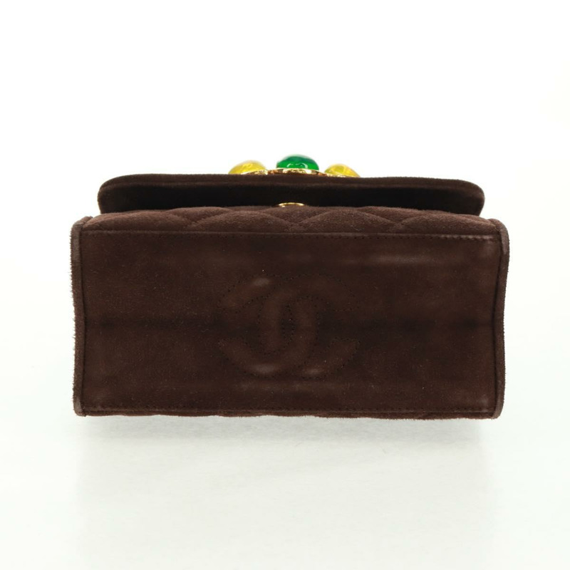 【日本直送】香奈兒 Matelasse Gripoa 手提包 棕色麂皮 金色 CC 標誌 Auth 163367V-4