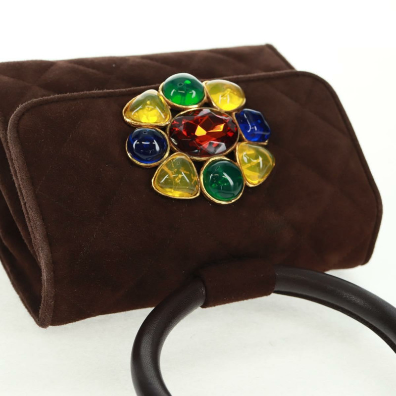 【日本直送】香奈兒 Matelasse Gripoa 手提包 棕色麂皮 金色 CC 標誌 Auth 163367V-6