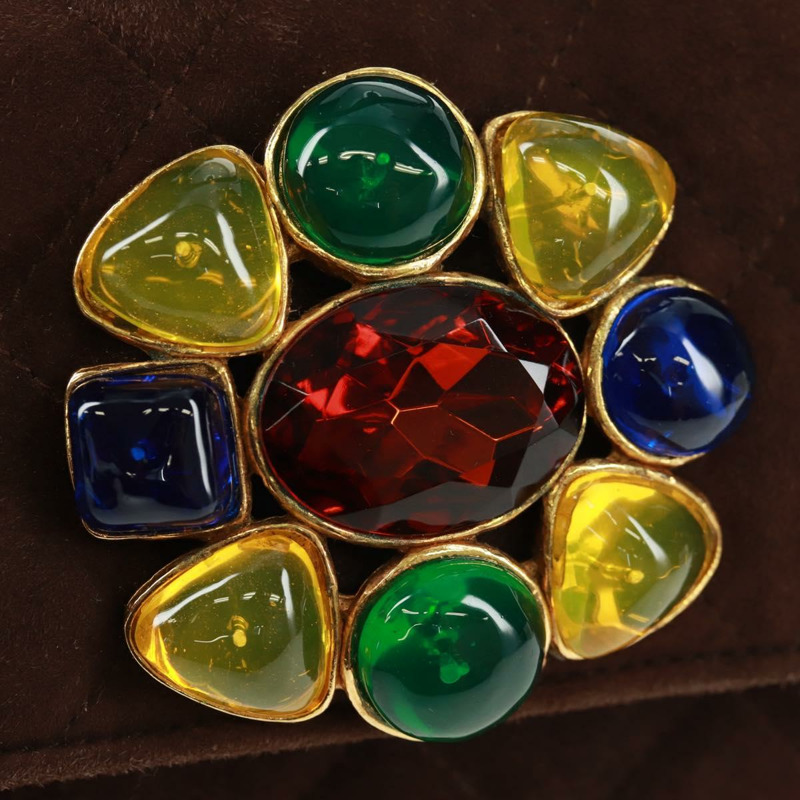 【日本直送】香奈兒 Matelasse Gripoa 手提包 棕色麂皮 金色 CC 標誌 Auth 163367V-17