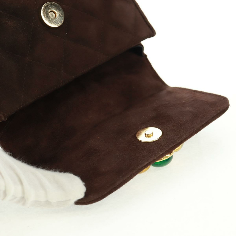 【日本直送】香奈兒 Matelasse Gripoa 手提包 棕色麂皮 金色 CC 標誌 Auth 163367V-18