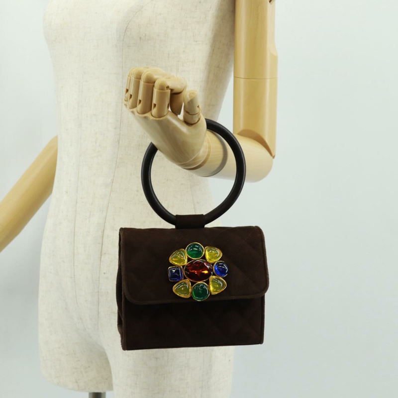 【日本直送】香奈兒 Matelasse Gripoa 手提包 棕色麂皮 金色 CC 標誌 Auth 163367V-24