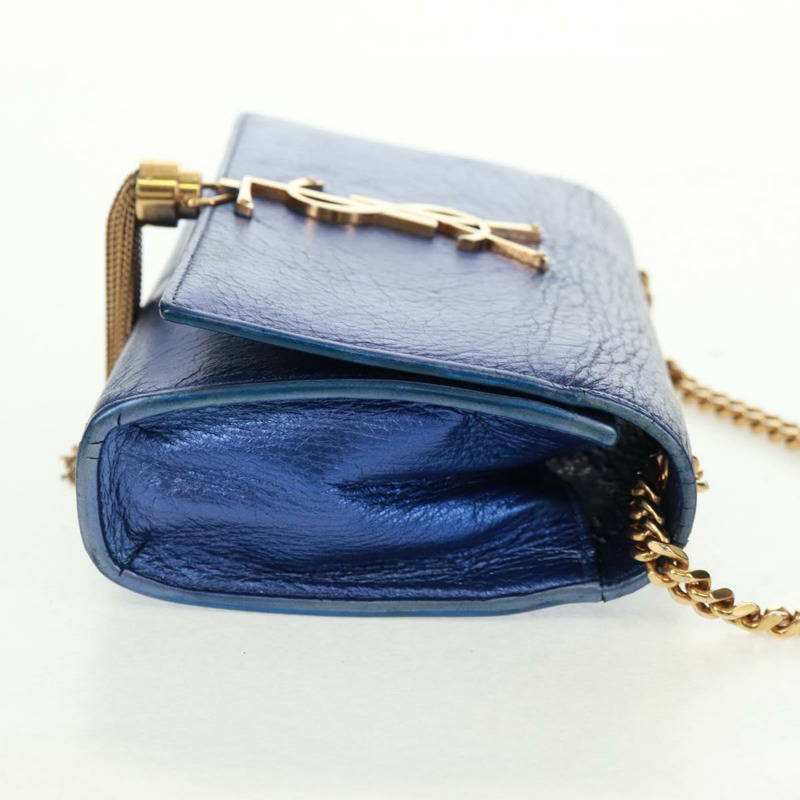 【日本直送】SAINT LAURENT 鏈條 Kate 單肩包 皮革 藍色 金色 正品 163093V-3