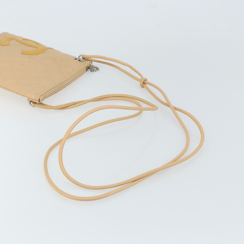 【日本直送】香奈兒 Cambon 系列絎縫肩背包,皮革材質,米色,銀色,CC 標誌,貨號 163611-6