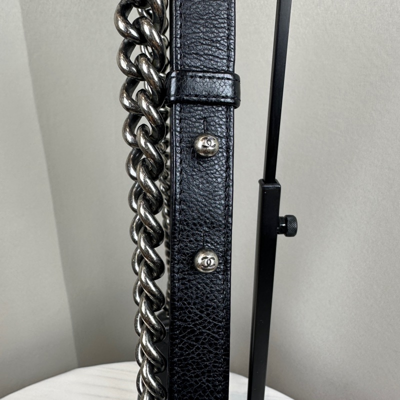 香奈兒/Chanel Leboy 黑色銀扣菱格紋中號牛皮肩背斜背包 25x8x15cm-6