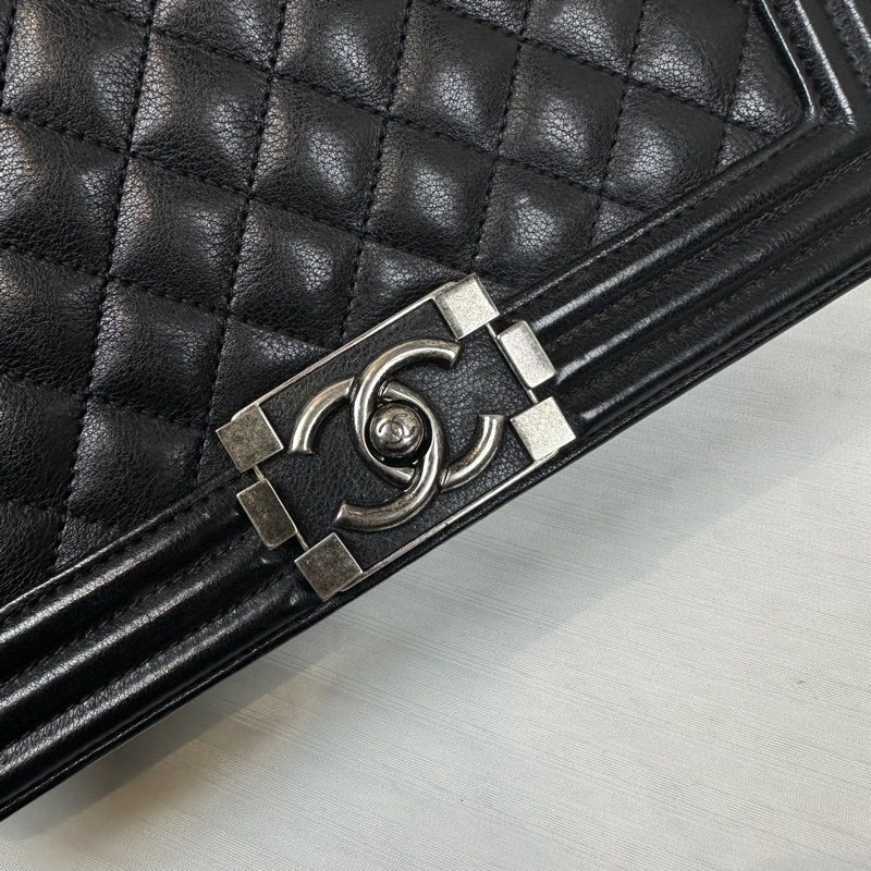 香奈兒/Chanel Leboy 黑色銀扣菱格紋中號牛皮肩背斜背包 25x8x15cm-7