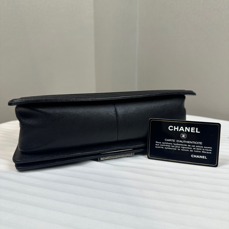 香奈兒/Chanel Leboy 黑色銀扣菱格紋中號牛皮肩背斜背包 25x8x15cm-11