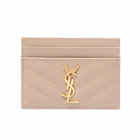 【YSL】SAINT LAURENT Cassandre Matelasse 絎縫 粒面皮革 證件夾 名片夾 卡夾 卡片套 裸色 深米色 423291