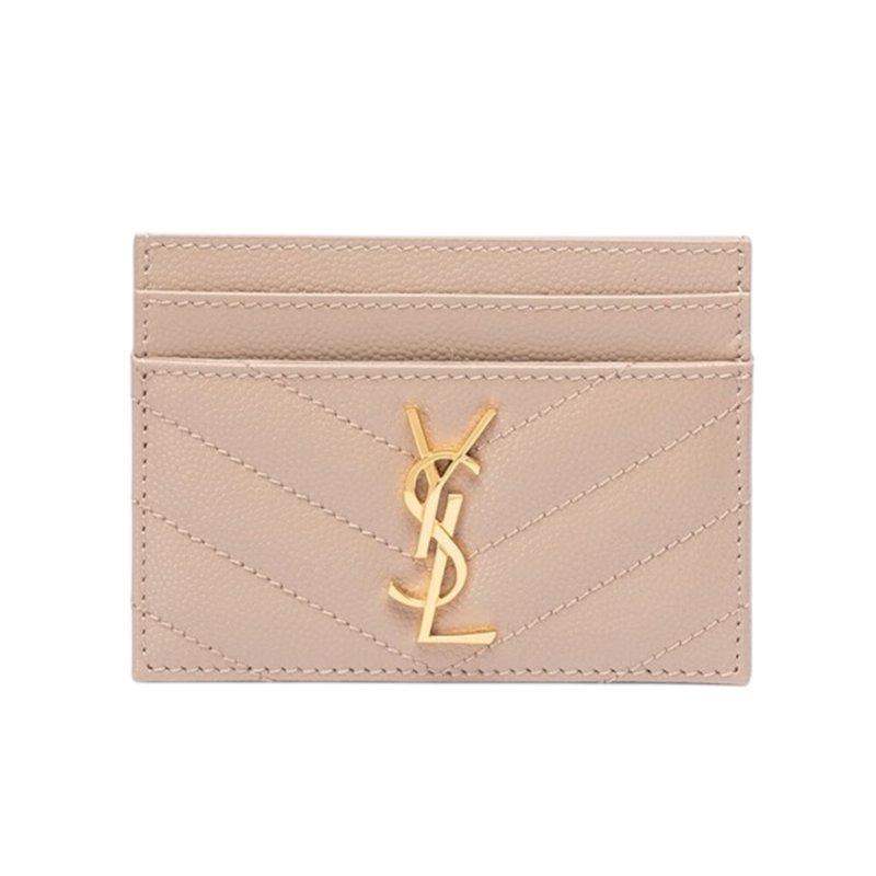 【YSL】SAINT LAURENT Cassandre Matelasse 絎縫 粒面皮革 證件夾 名片夾 卡夾 卡片套 裸色 深米色 423291-0