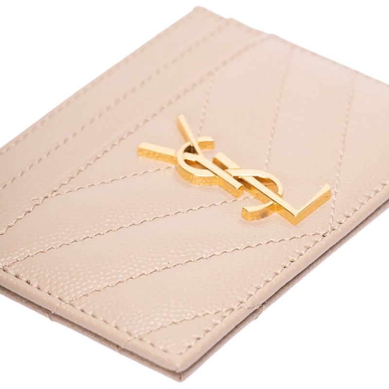 【YSL】SAINT LAURENT Cassandre Matelasse 絎縫 粒面皮革 證件夾 名片夾 卡夾 卡片套 裸色 深米色 423291-4