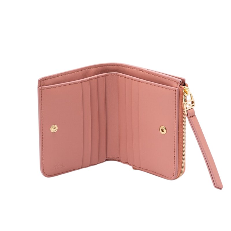 【FENDI 芬迪】Slim Baguette FF 納帕軟皮革 拉鍊 卡夾 零錢包 短夾 皮夾 粉紅色 8M0519-1