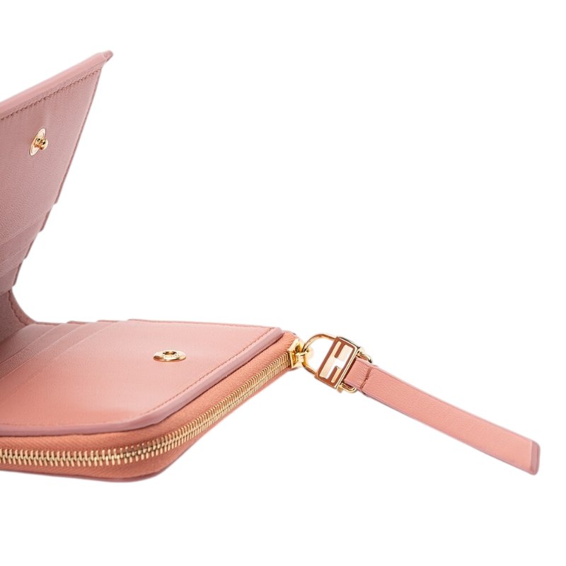 【FENDI 芬迪】Slim Baguette FF 納帕軟皮革 拉鍊 卡夾 零錢包 短夾 皮夾 粉紅色 8M0519-2