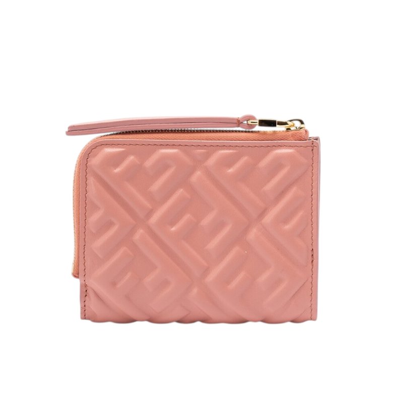 【FENDI 芬迪】Slim Baguette FF 納帕軟皮革 拉鍊 卡夾 零錢包 短夾 皮夾 粉紅色 8M0519-3