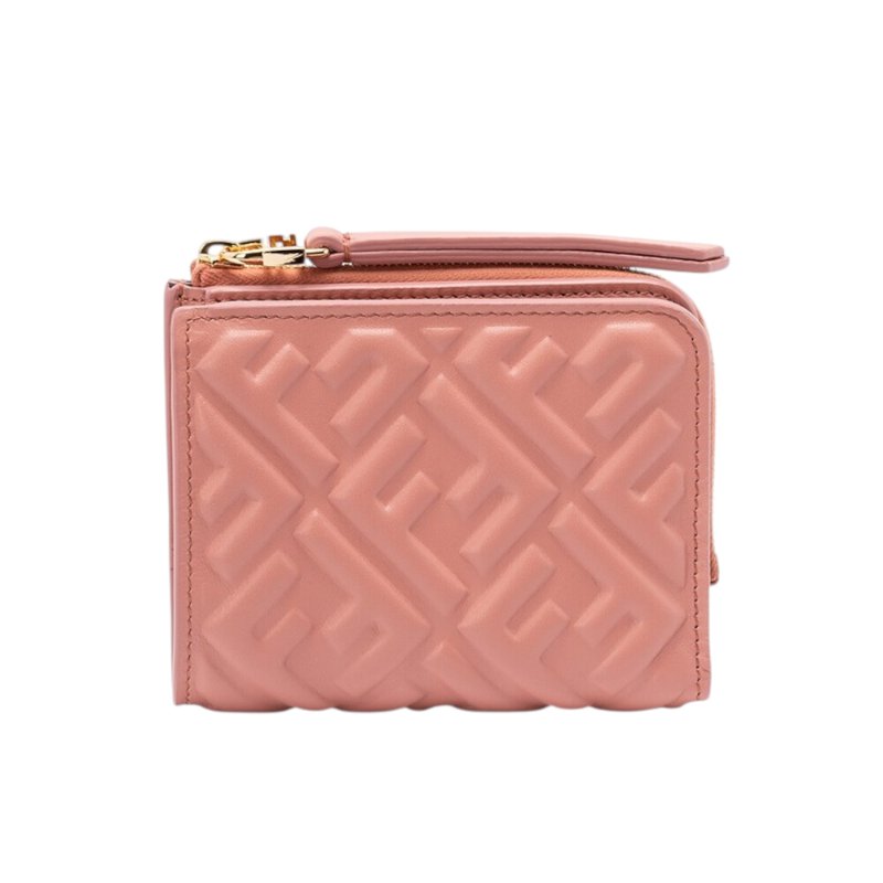 【FENDI 芬迪】Slim Baguette FF 納帕軟皮革 拉鍊 卡夾 零錢包 短夾 皮夾 粉紅色 8M0519-4