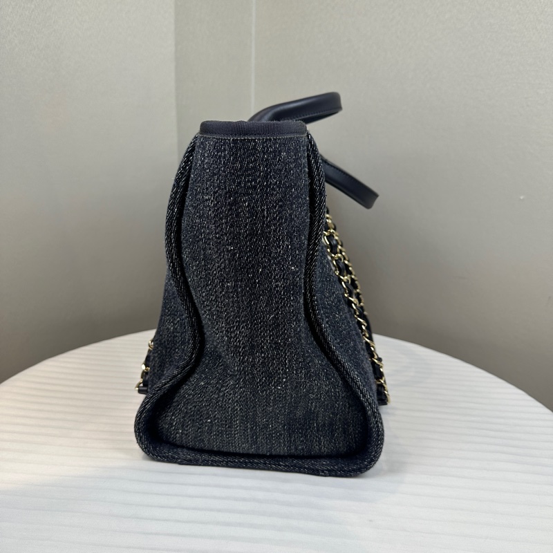 香奈兒/Chanel Deauville Tote 大號藍色牛仔布手提肩背兩用沙灘包 44x21x32cm-3