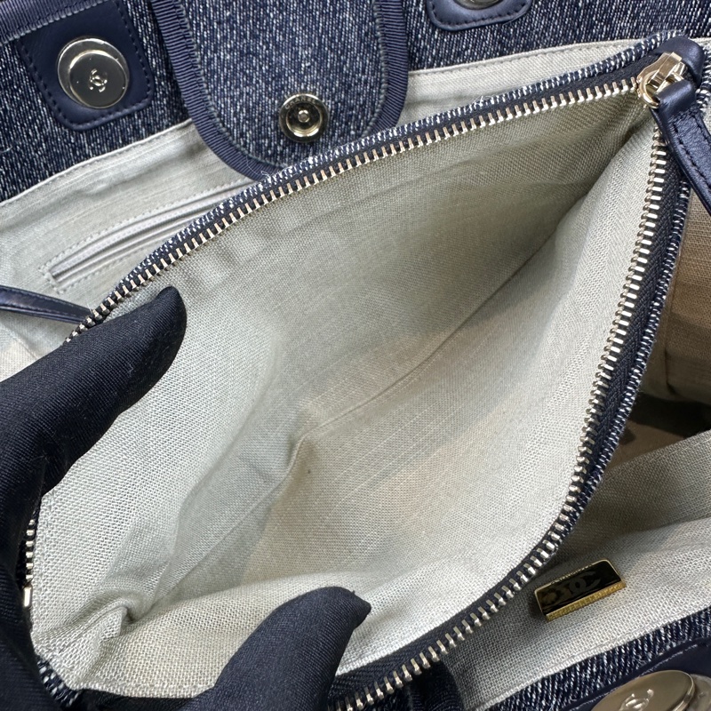香奈兒/Chanel Deauville Tote 大號藍色牛仔布手提肩背兩用沙灘包 44x21x32cm-14