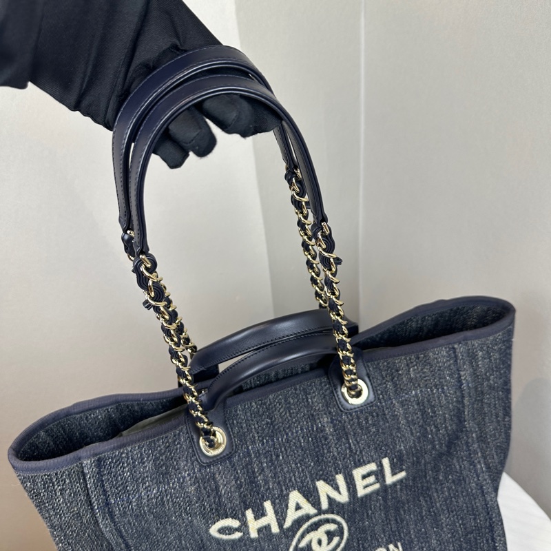 香奈兒/Chanel Deauville Tote 大號藍色牛仔布手提肩背兩用沙灘包 44x21x32cm-16