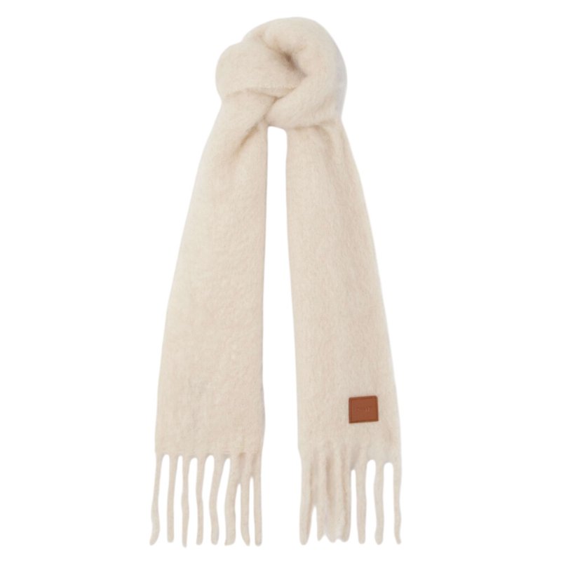 【LOEWE 羅威】Wool Mohair 羊毛與馬海毛混紡 圍巾 白色-0