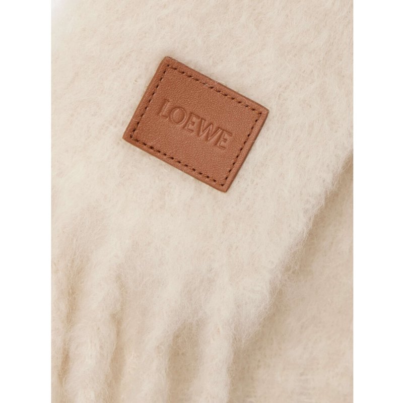 【LOEWE 羅威】Wool Mohair 羊毛與馬海毛混紡 圍巾 白色-1