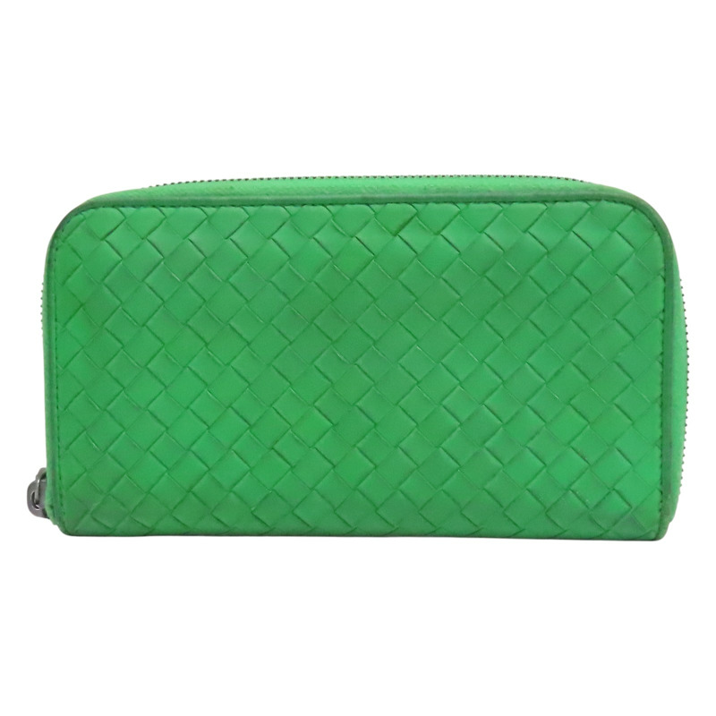 綠色 編織牛皮 拉鍊長夾【BOTTEGA VENETA 寶緹嘉】-0