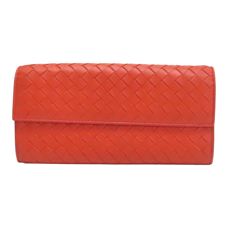 橘色 編織羊皮 扣式長夾【BOTTEGA VENETA 寶緹嘉】-0