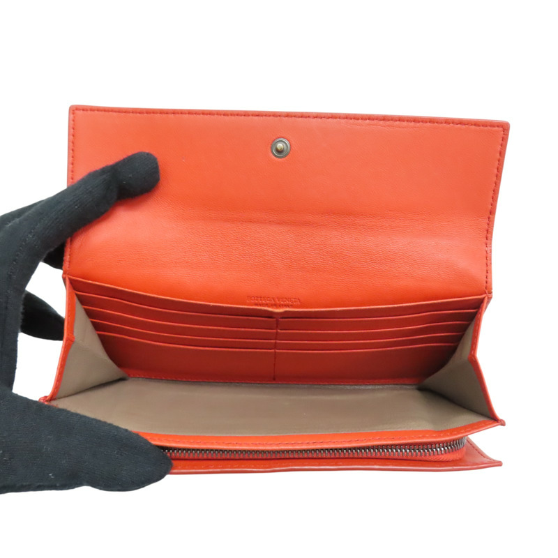 橘色 編織羊皮 扣式長夾【BOTTEGA VENETA 寶緹嘉】-4