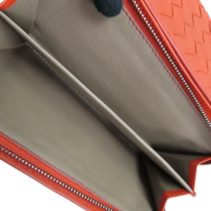 橘色 編織羊皮 扣式長夾【BOTTEGA VENETA 寶緹嘉】-5