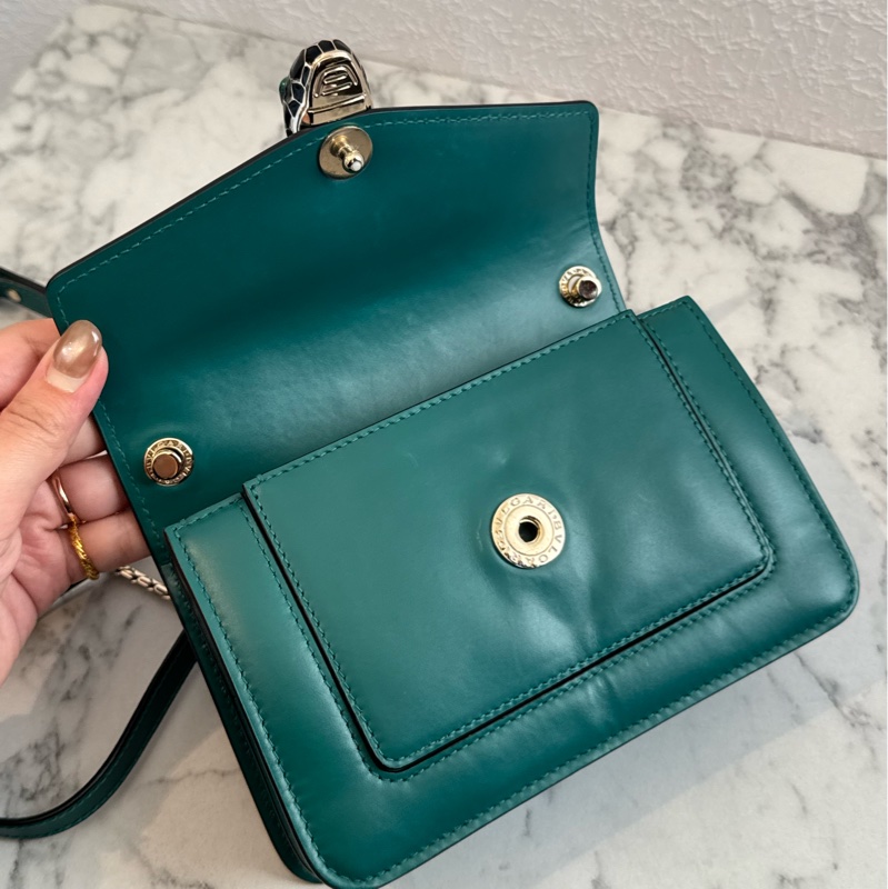 Bvlgari綠色內紫橫式蛇頭鏈包 經典款🫶-14