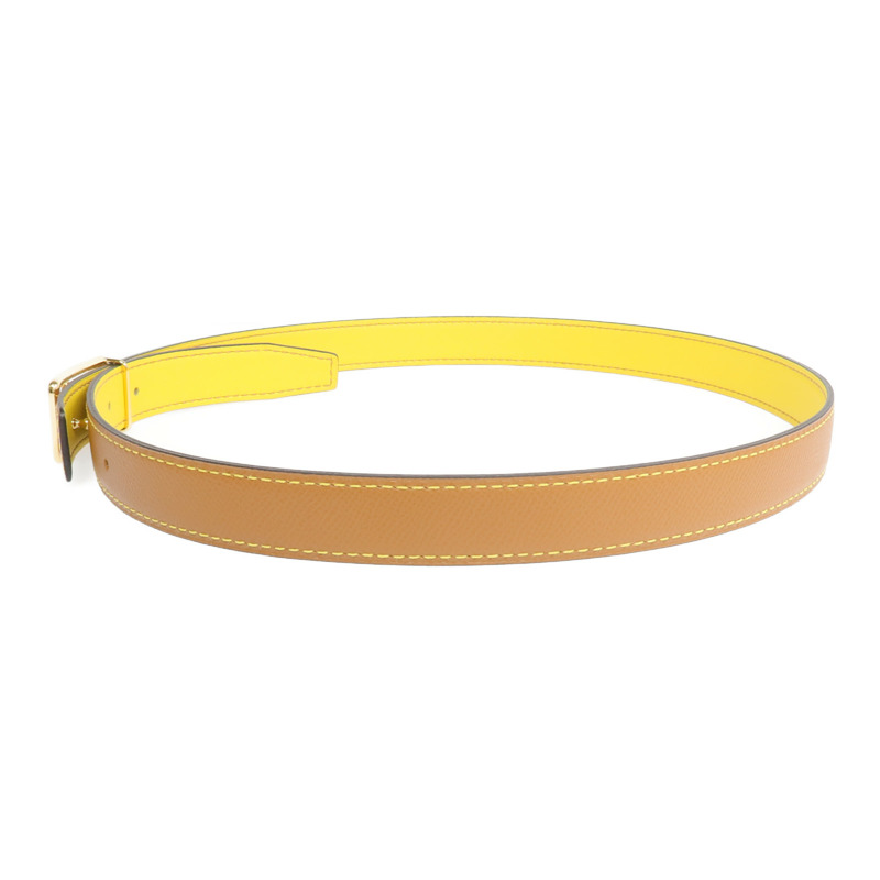 HERMES Epsom/Swift皮革Caleche Belt 85cm金扣皮帶Gold/Jaune de Naples-1