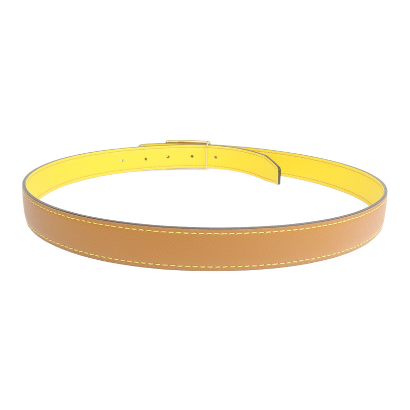 HERMES Epsom/Swift皮革Caleche Belt 85cm金扣皮帶Gold/Jaune de Naples-2