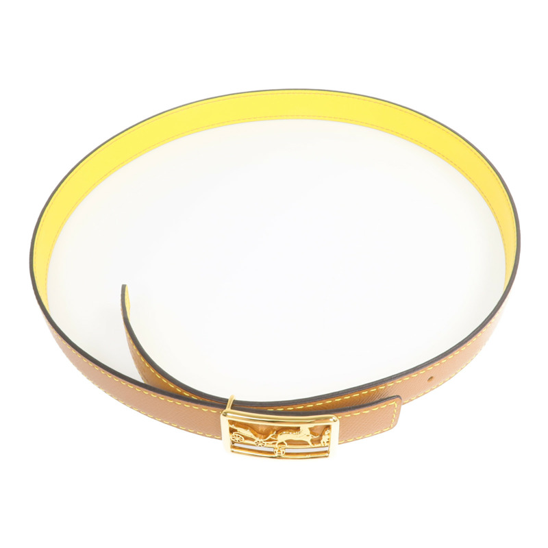 HERMES Epsom/Swift皮革Caleche Belt 85cm金扣皮帶Gold/Jaune de Naples-3