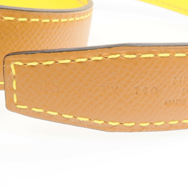 HERMES Epsom/Swift皮革Caleche Belt 85cm金扣皮帶Gold/Jaune de Naples-7