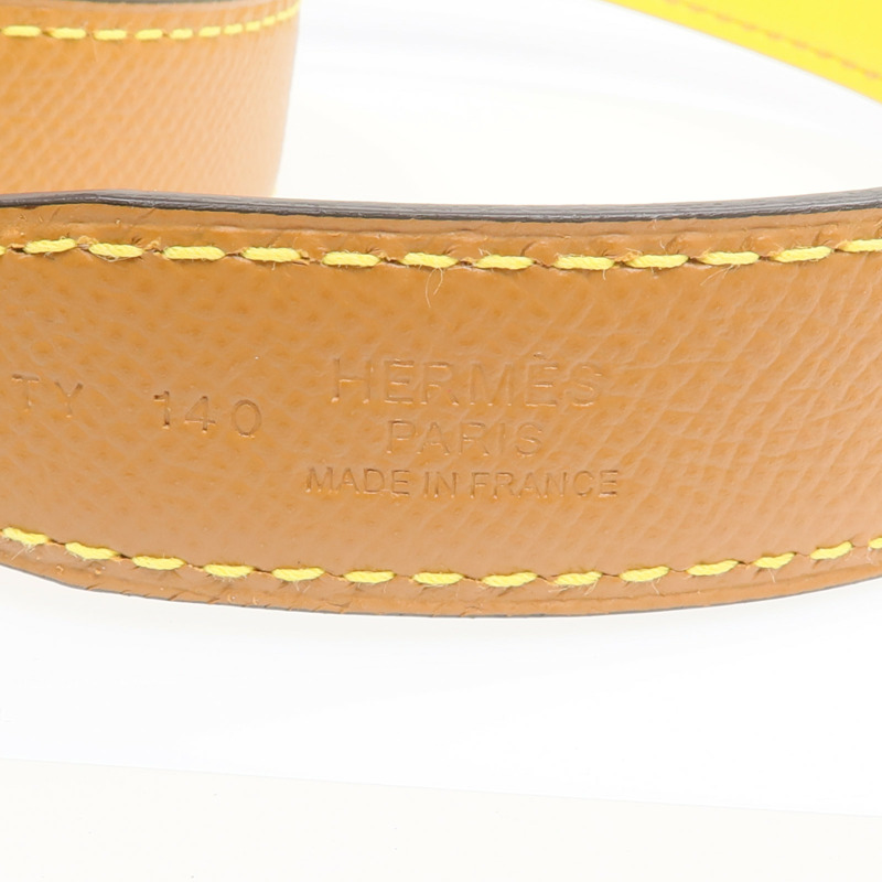 HERMES Epsom/Swift皮革Caleche Belt 85cm金扣皮帶Gold/Jaune de Naples-8