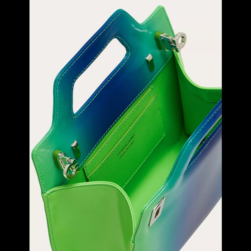 Ferragamo Wanda 迷你手提包 附肩帶 藍綠漸變色-5