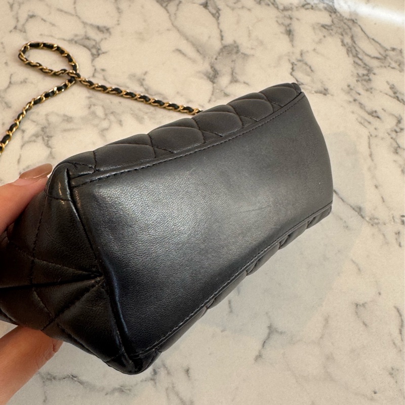 Chanel黑菱格金雙獅子頭吊飾肩背包 特殊款✨✨-7