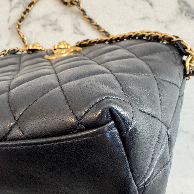 Chanel黑菱格金雙獅子頭吊飾肩背包 特殊款✨✨-9