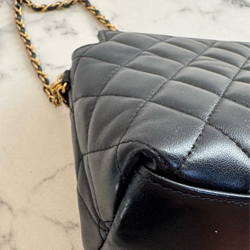 Chanel黑菱格金雙獅子頭吊飾肩背包 特殊款✨✨-11