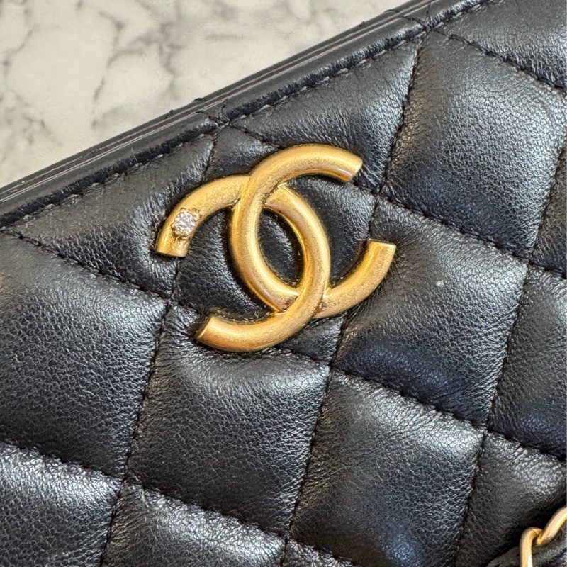 Chanel黑菱格金雙獅子頭吊飾肩背包 特殊款✨✨-13