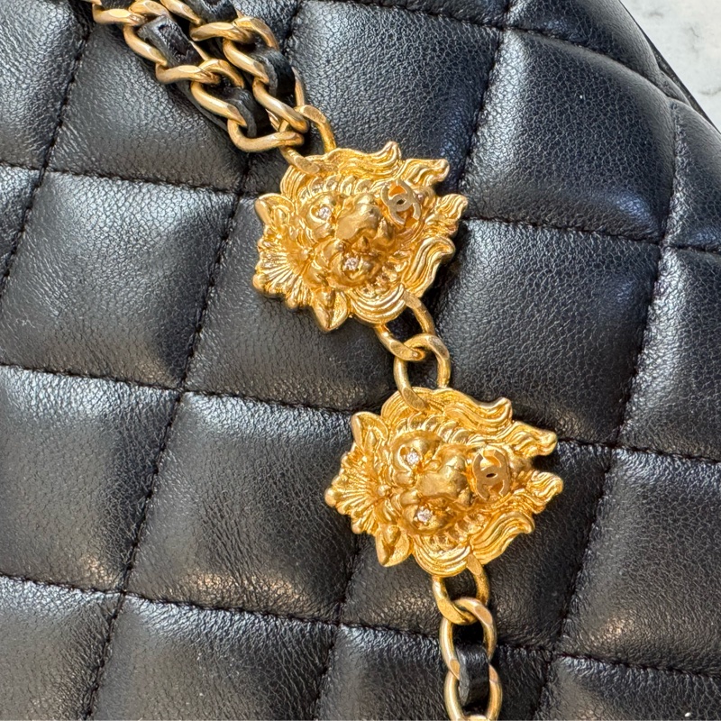 Chanel黑菱格金雙獅子頭吊飾肩背包 特殊款✨✨-27
