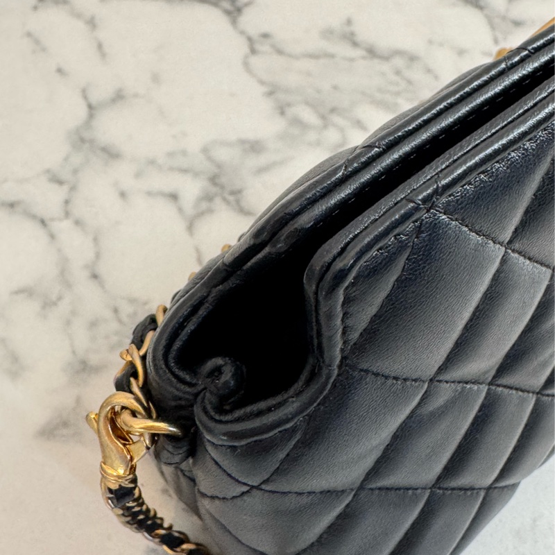 Chanel黑菱格金雙獅子頭吊飾肩背包 特殊款✨✨-35