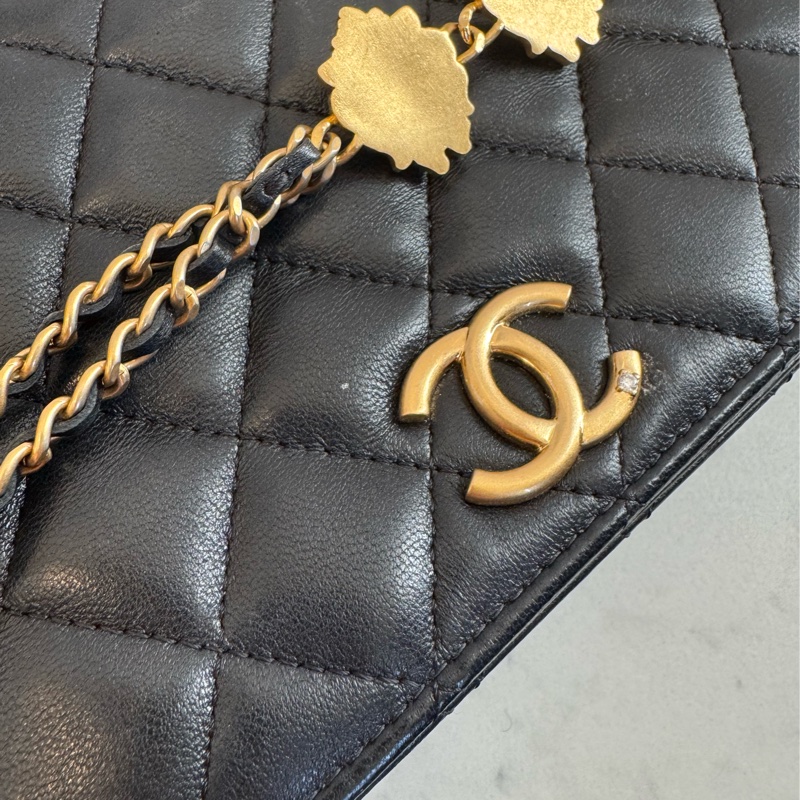 Chanel黑菱格金雙獅子頭吊飾肩背包 特殊款✨✨-39