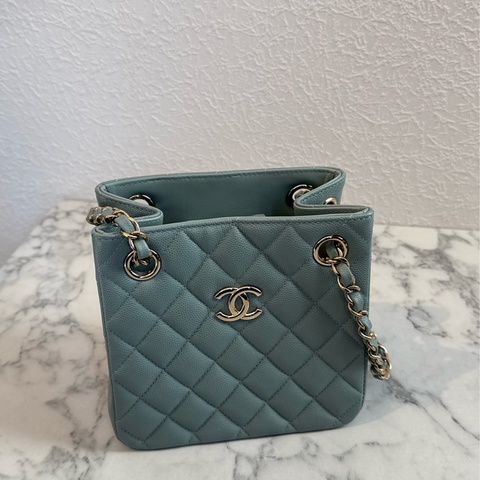 Chanel藍灰荔枝方型肩背包 超美✨✨