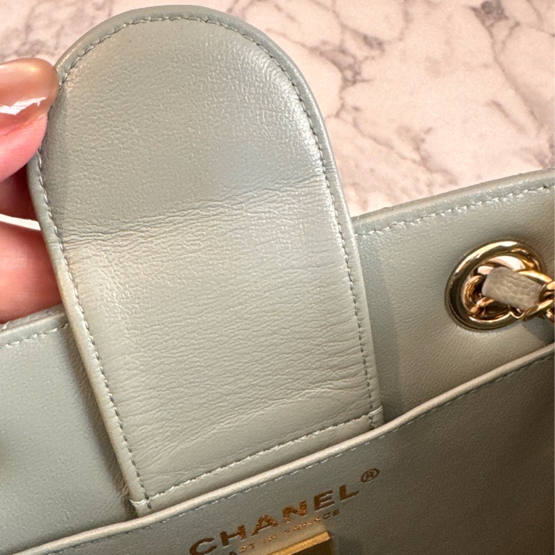 Chanel藍灰荔枝方型肩背包 超美✨✨-17