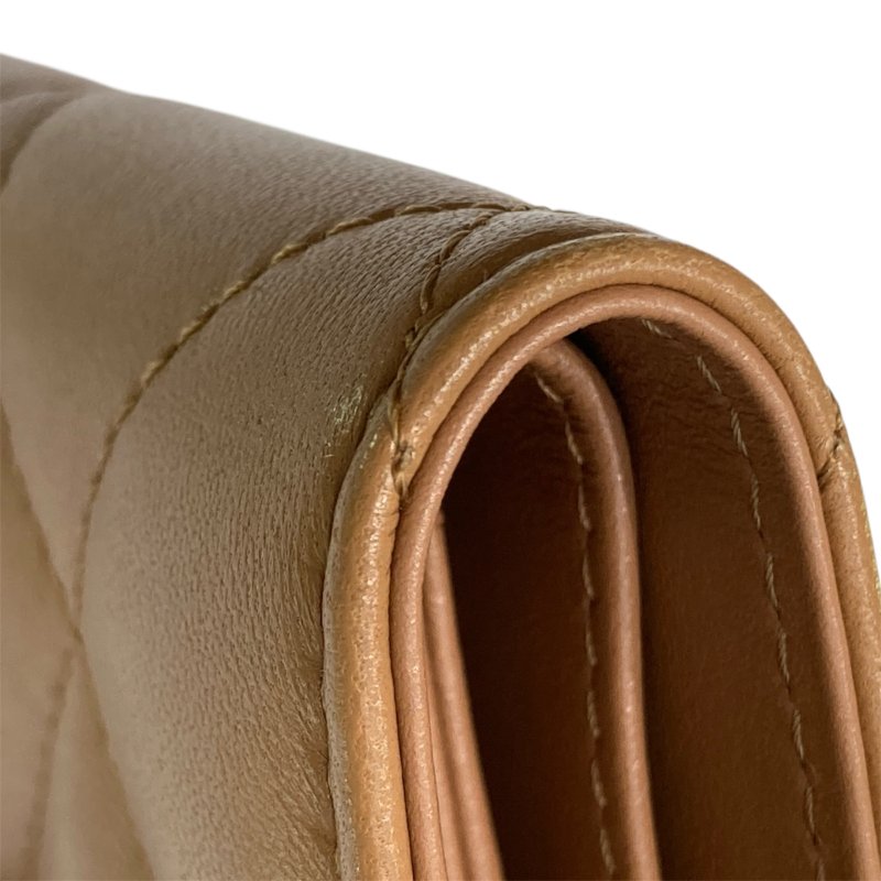 CHANEL 香奈兒 19 三折短夾 小羊皮 焦糖色 金釦-9