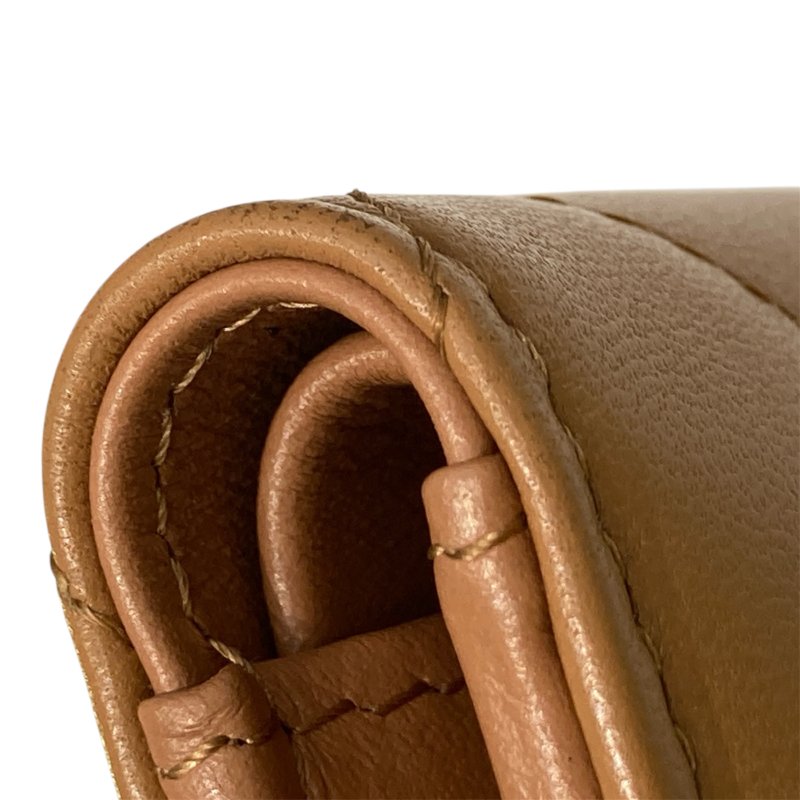 CHANEL 香奈兒 19 三折短夾 小羊皮 焦糖色 金釦-10