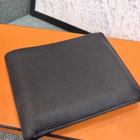 Hermès 愛馬仕 黑色 Epsom/粒面皮 對折短夾 多卡層｜無附件｜輕微使用感