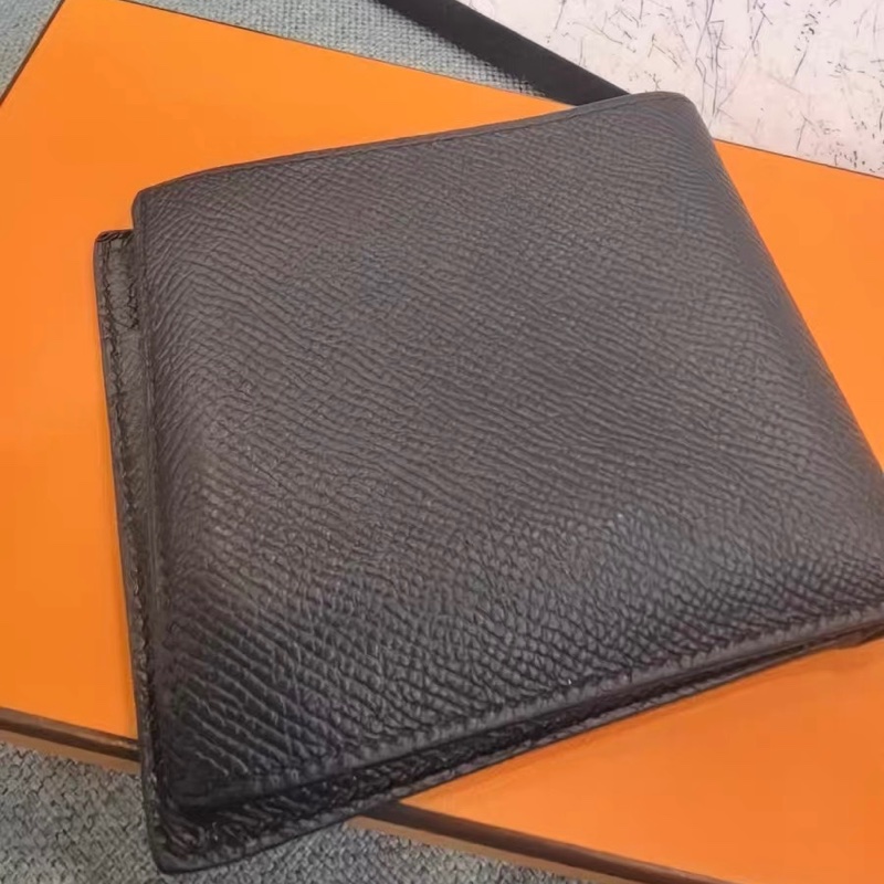 Hermès 愛馬仕 黑色 Epsom/粒面皮 對折短夾 多卡層|無附件|輕微使用感-1