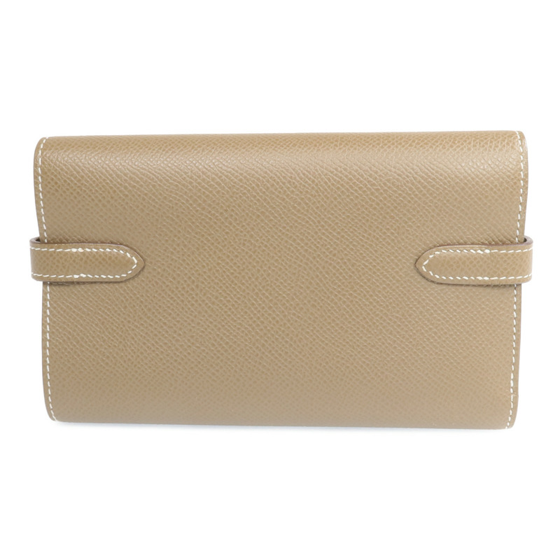 HERMES Epsom皮革Kelly Short Wallet金扣長錢包Etoupe-2