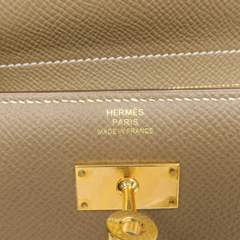 HERMES Epsom皮革Kelly Short Wallet金扣長錢包Etoupe-6